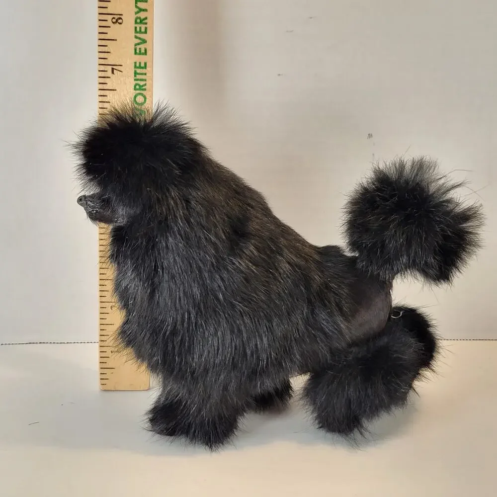 Vintage Black Poodle Dog Figurine Realistic Real Fur 6